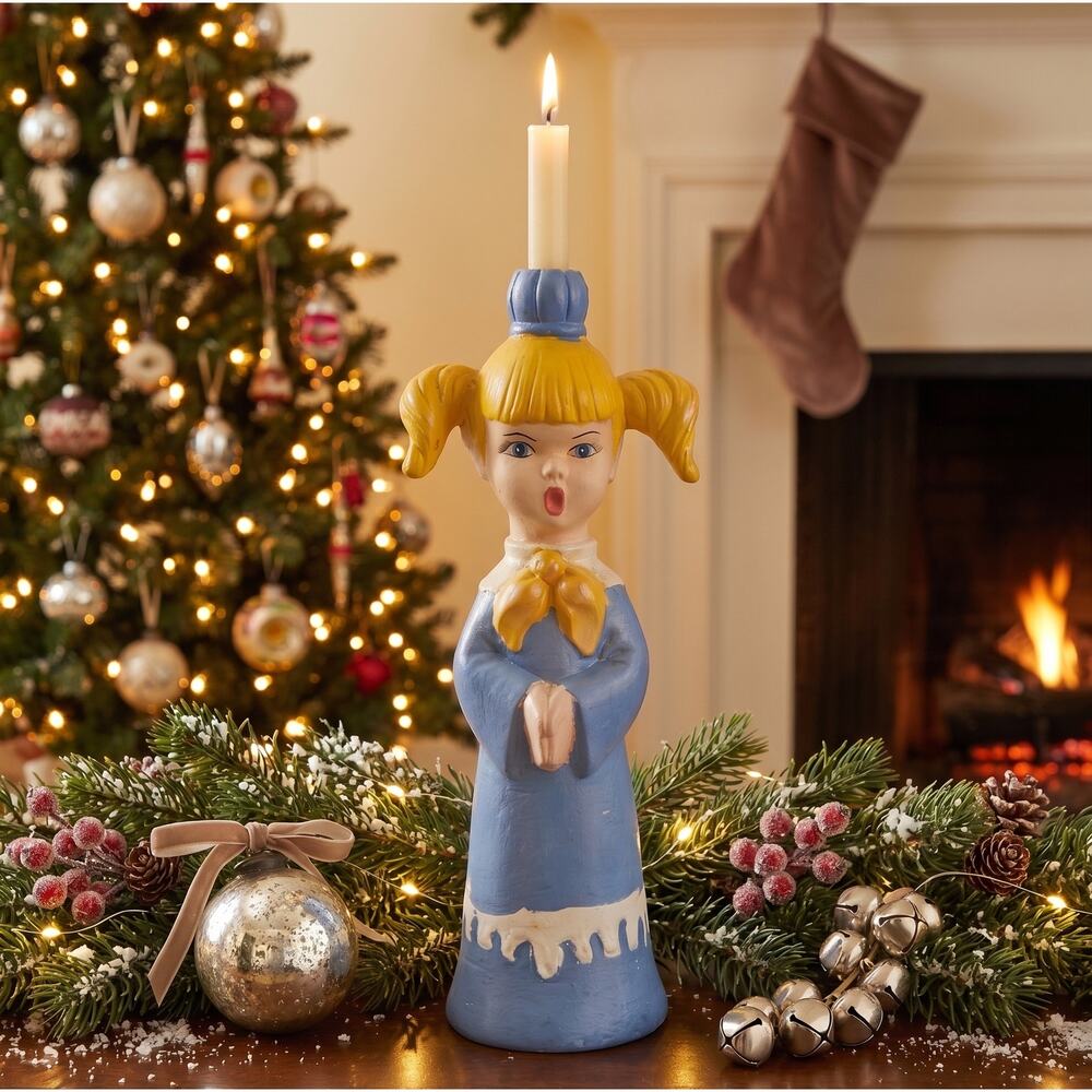 Vintage Ceramic Choir Girl Candle Holder Atlantic Mold Christmas Caroler